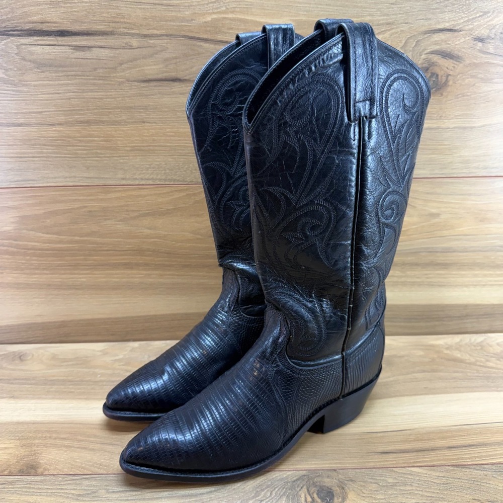 DAN POST Western Boots Teju Lizard Womens 6.5 M Black Leather Rodeo 2450 J